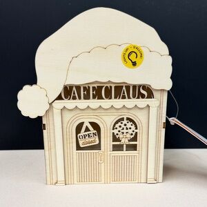 Make Market Wooden Cafe Claus Holiday Decor - Natural Wood diy LED wood decor